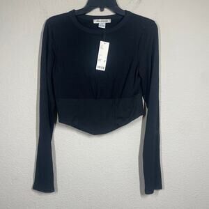 Urban Outfitters Large Crop Combo Top Black Crew Neck Long Sleeves Stretch